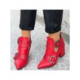 thumbnail image 4 of UKAP Womens Ankle Boots Pointed Toe Booties Buckle Strap Block Heel Boot Office Fashion Red 9, 4 of 6