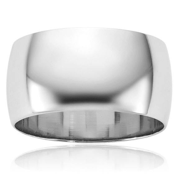 10K Solid White Gold 10mm Half Round Plain Classic Wedding Band Ring
