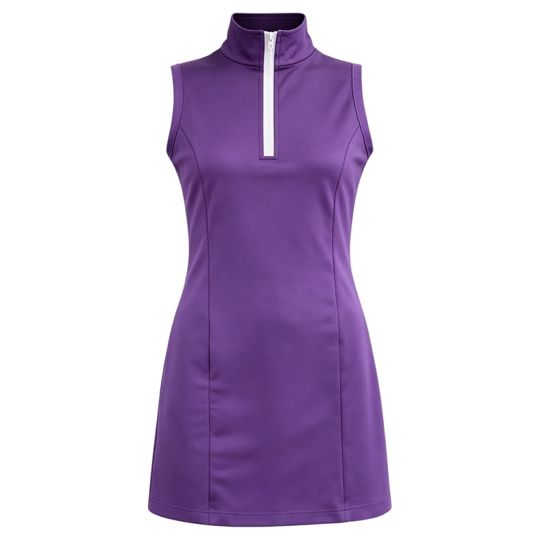 dark purple tennis dress Y-Sunset Girls' Tennis Dress with 1/4-Zip, Built-in Bra & Shorts, Pockets, Quick-Dry Athletic Dress for Golf, Pickleball, Workout & Casual(Dark Purple/6-7 Years)