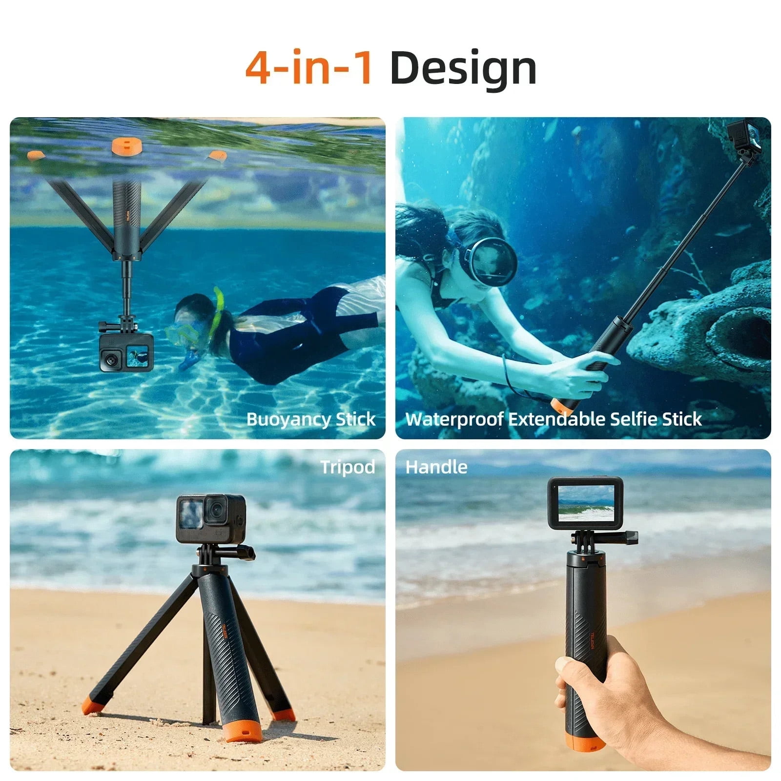 TELESIN Floating Tripod Selfie Stick 61cm for GoPro DJI Insta360 Action Cameras