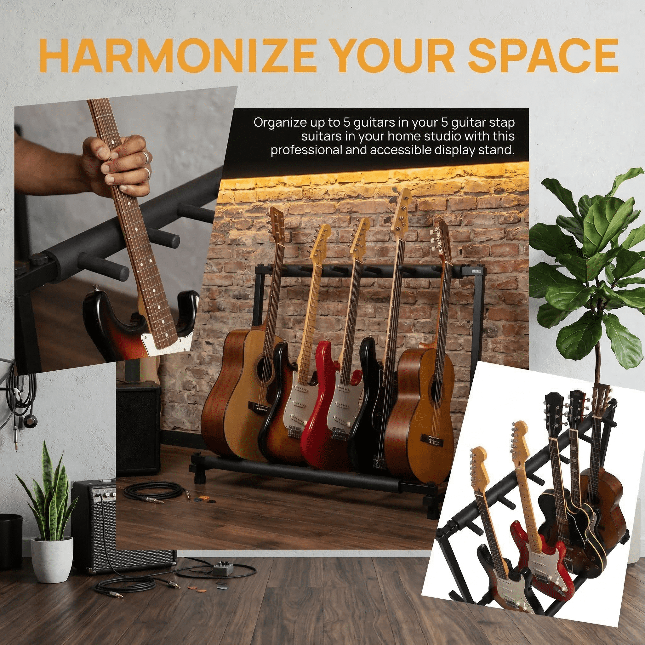 Olakula 5-Slot Multi Guitar Rack-Universal Guitar Floor Stand with Anti-Slip and Scratch Resistant Pads.