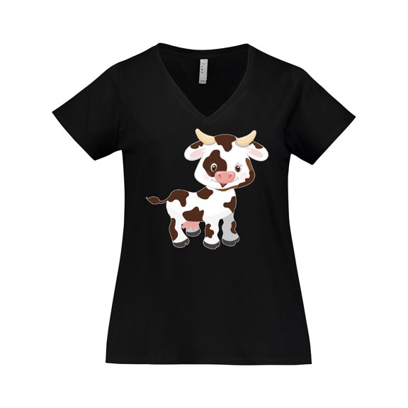Inktastic Cute White Holstein Cow with Brown Spots Women's Plus Size V-Neck T-Shirt