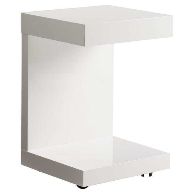 Sunpan Bachelor 16" Modern Wood C-shaped End Table in High Gloss White