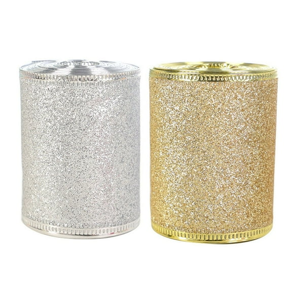 DIY Christmas Ribbon Gold And Silver Glitter Ribbon With Iron Wire For Home 2024 New Year Cristmas Ornament Xmas Navidad Gifts