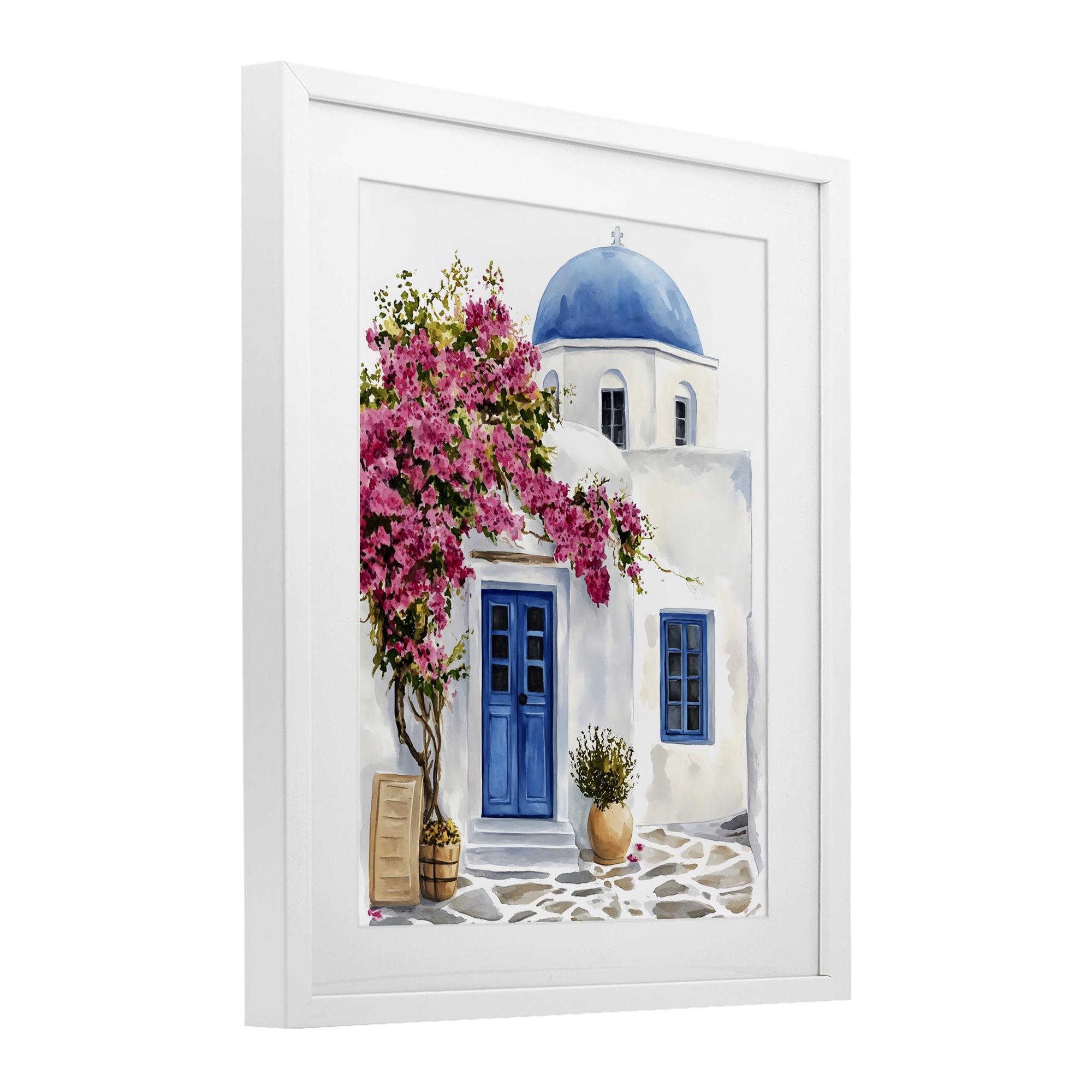 Stupell Industries Santorini House with Bougainvillea White Framed Print Under Glass, design by LSR Design Studio