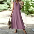 thumbnail image 2 of Breezora Women's V Neck Sleeveless Linen Maxi Dress with Back Zipper Casual Summer Long Dress for Vacation M Size Light Violet, 2 of 6