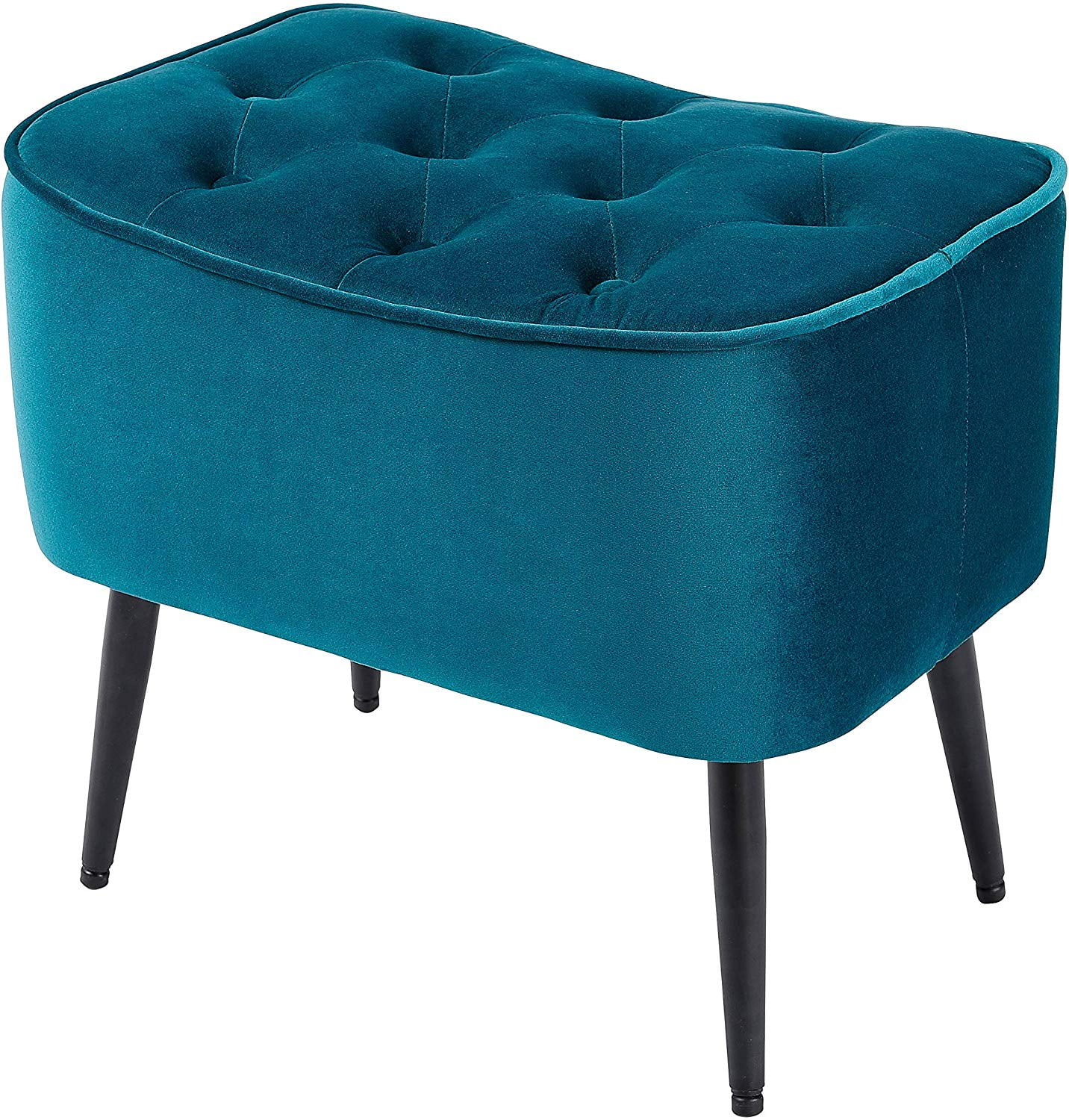 Tufted Top Stool Ottoman with Legs, Curve, Teal