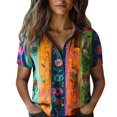 thumbnail image 2 of Bovemsi Women Cotton Shirt Printed Fashion Down Shirts Casual Tops Short Sleeve Blouse, Orange Women's Summer Shirts, 4XL, 2 of 4