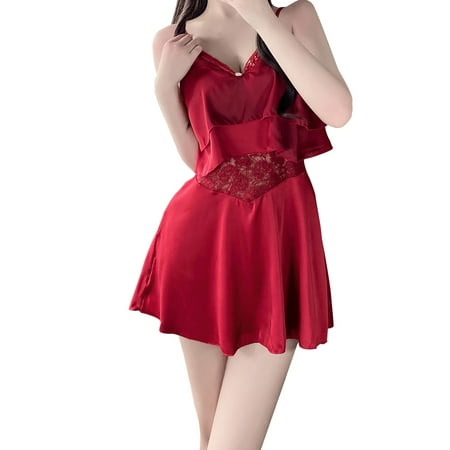 

fvwitlyh Holiday Pajamas for Women plus Size Pajamas For Women Chiffon Lace Hollow Out Sweet Cop Pajamas for Women