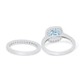 thumbnail image 4 of Cushion Cut Band Round Ring Aquamarine CZ 925 Sterling Silver Size 10, 4 of 7