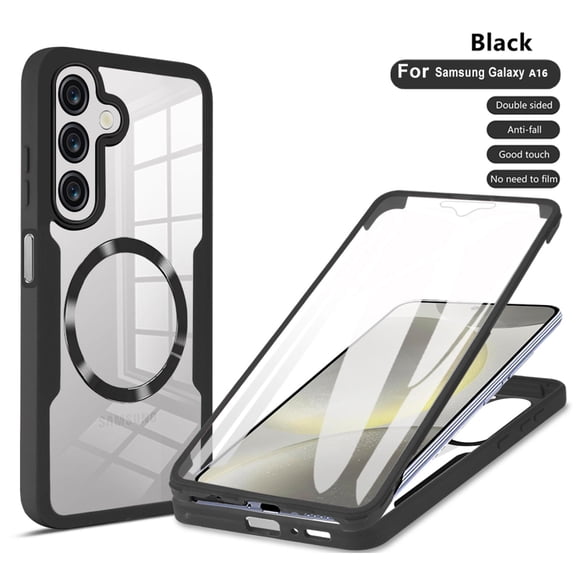 Moreoy Magnetic Case for Samsung Galaxy A16 5G with Screen Protector, [MagSafe Compatible] Camera Protection Hybrid Shockproof TPU Bumper Anti-Yellow Clear Cover Full Body Protective Case,Black