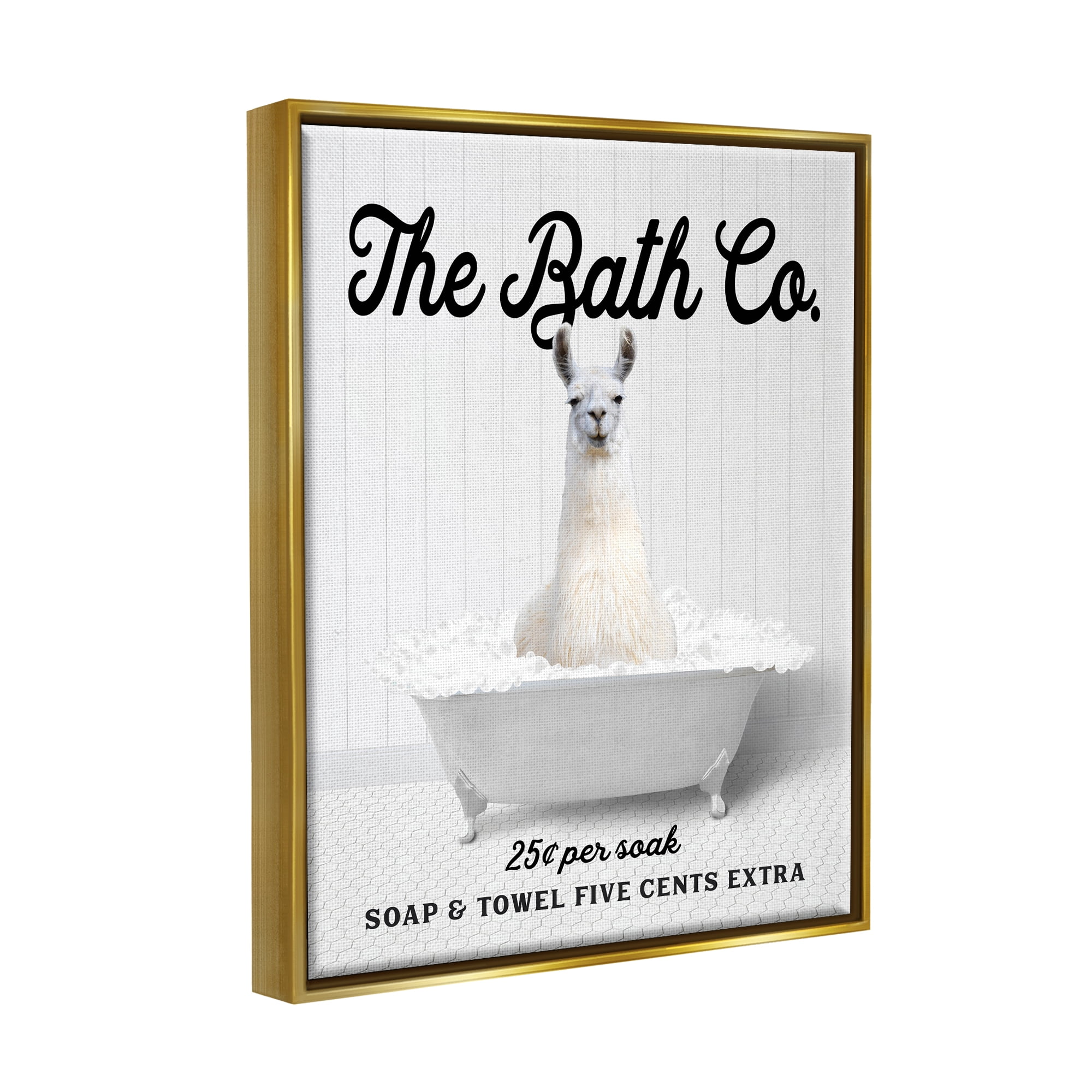 Stupell Industries Bubble Bath Ad Llama Animals & Insects Painting Gold Floater Framed Art Print Wall Art, 17 x 21