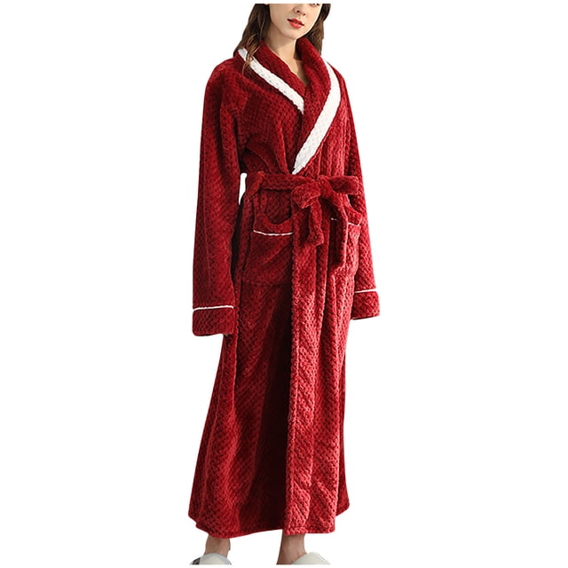 Penkiiy Peignoir en Molleton Peignoir de Bain pour Femmes d'Hiver Chaud Robe de Nuit Peignoir pour Couple Hommes et Femmes et Robe de Nuit d'Hiver TG Rouge