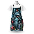 thumbnail image 2 of Marine Apron, Multicolor Underwater Life with Corals Dolphin Fish Cartoon Look Illustration, Unisex Kitchen Bib with Adjustable Neck for Cooking Gardening, Adult Size, Dark Petrol Blue, by Ambesonne, 2 of 3