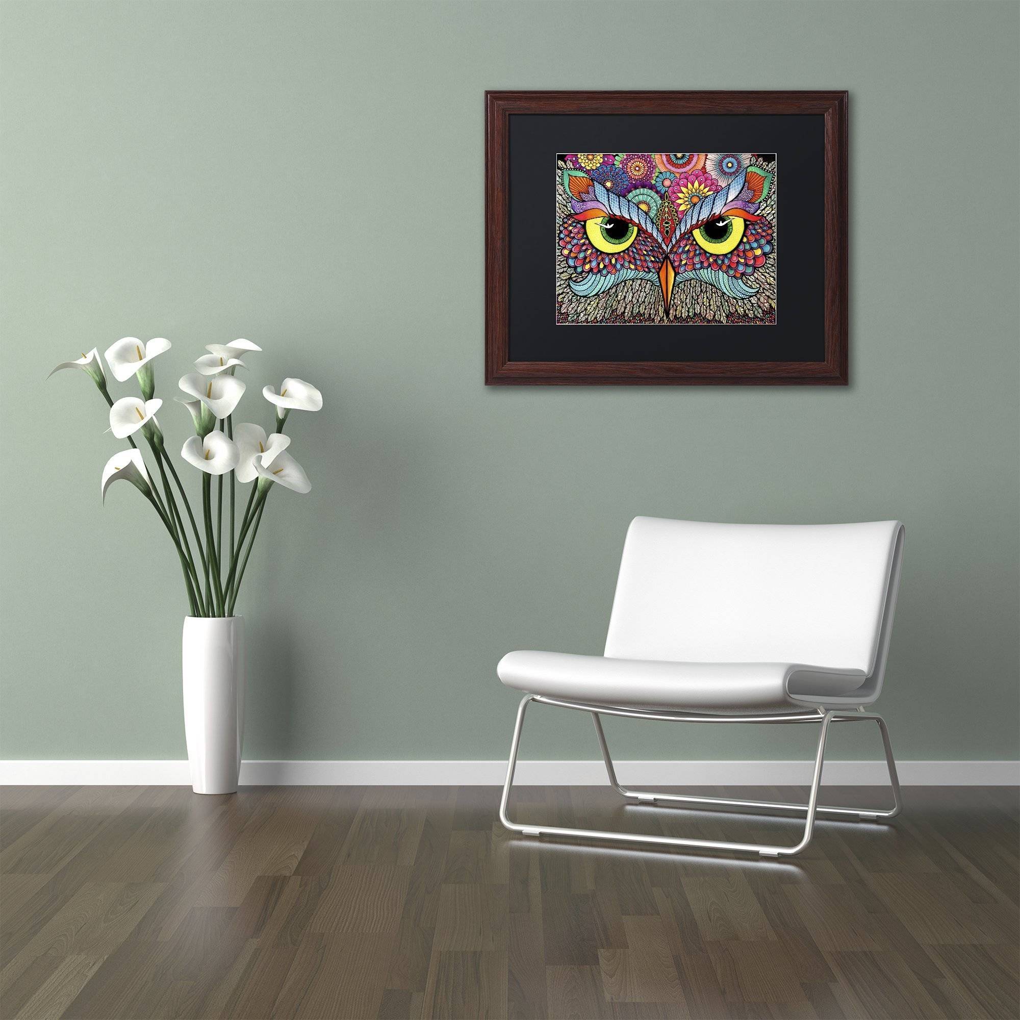 Trademark Fine Art "Owl Face" Canvas Art by Hello Angel, Black Matte, Wood Frame