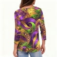 thumbnail image 3 of Dresfit Mardi Gras Shirts for Women 3/4 Sleeve Graphic Party Tunic Top 2026 Slim Fit V Neck Parade T-Shirt Button Holiday Blouse Purple M, 3 of 5
