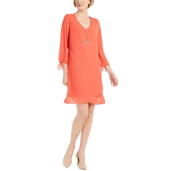 JM Collection Women's Tie-Sleeve Necklace Dress Red Size Medium