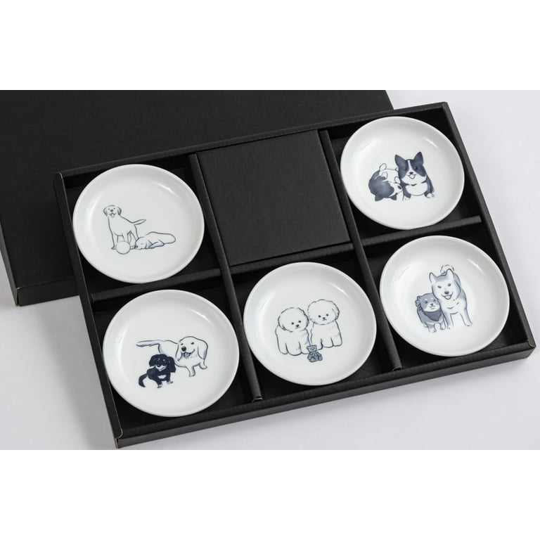 Mino Ware Japanese Sushi Sauce Dish Plate Set Of 5 Old Auspicious Pattern Japan