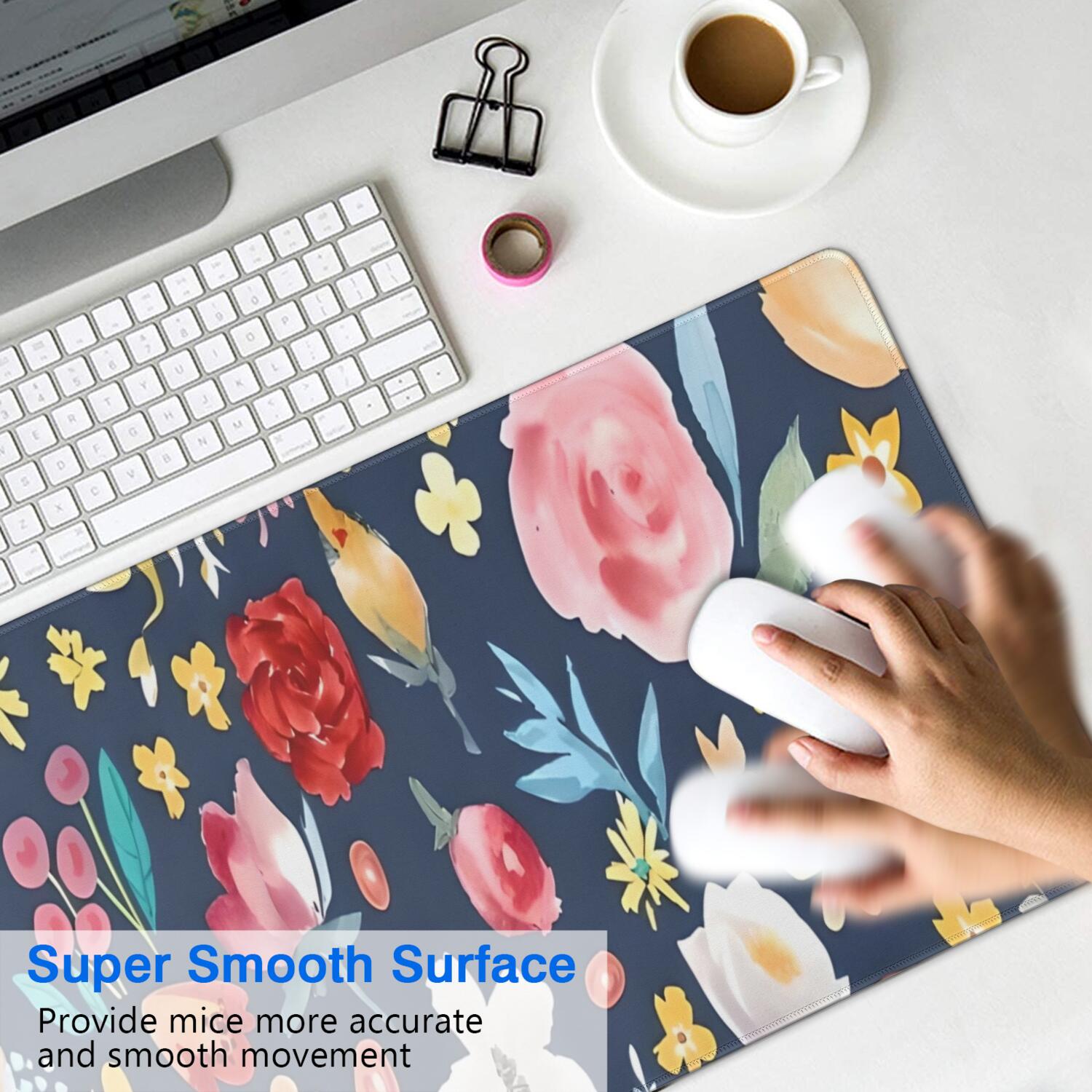 Long Mouse Pads for Desk,Pioneer Flower Floral Print Pattern Desk Mats on Top Of Desks, Desk Mouse Pad Extra Large with 3mm Non-Slip Base and Stitched Edge for Gaming,Office,Work,Home 31.5"x15.7"