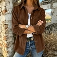 thumbnail image 5 of AherBiu Corduroy Shacket for Women Button down Shirt Lapel Collared Open Front Vintage Long Sleeve Tops with Pocket(Large,Brown), 5 of 7