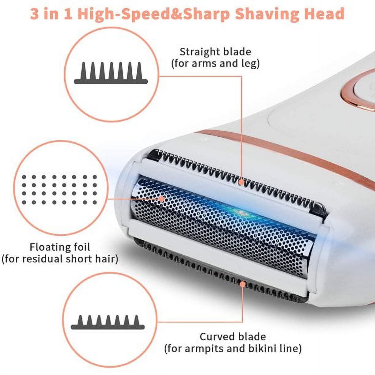 Electric Razor for Women, Hair Removal for Women 3 in 1 Wet & Dry Painless Rechargeable for Face, Legs, Underarms, Portable Waterproof Bikini Trimmer Lady Shaver with Child Lock, LED Display