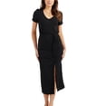 thumbnail image 3 of LUXUR Robes Femmes Col en V Été Plage Robe d'Été Manches Courtes Robe Midi Kaftan Couleur Unie Noir P, 3 of 4