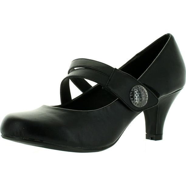 Styluxe - STYLUXE ULTRA-LOW-28 Womens Middle Heel Slip On Mary Jane Pumps Shoes, Black Pu, 7