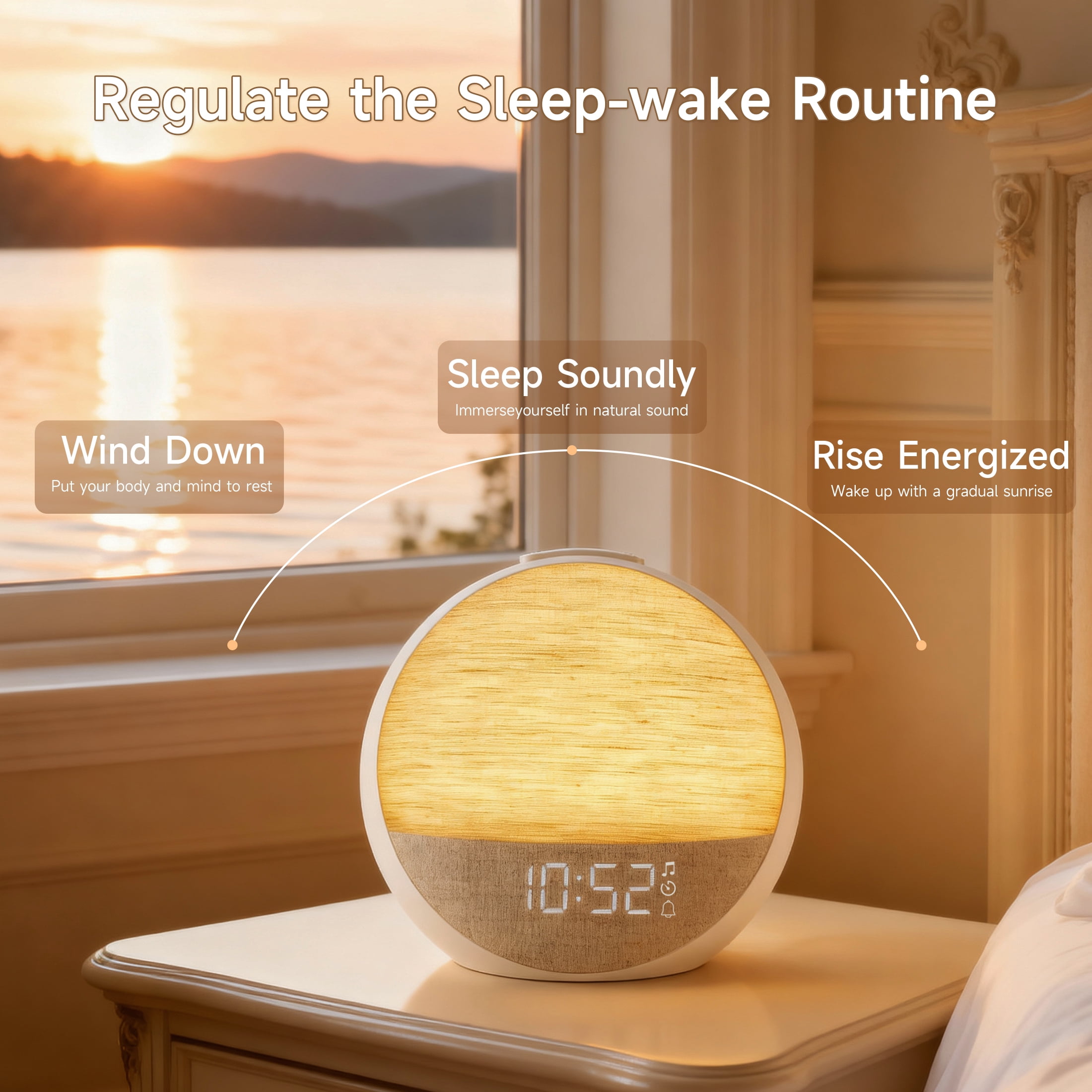 Sunrise Alarm Clock Wake up Sunlight with Sound Machine & Dimmable Night Light for Bedrooms Clock
