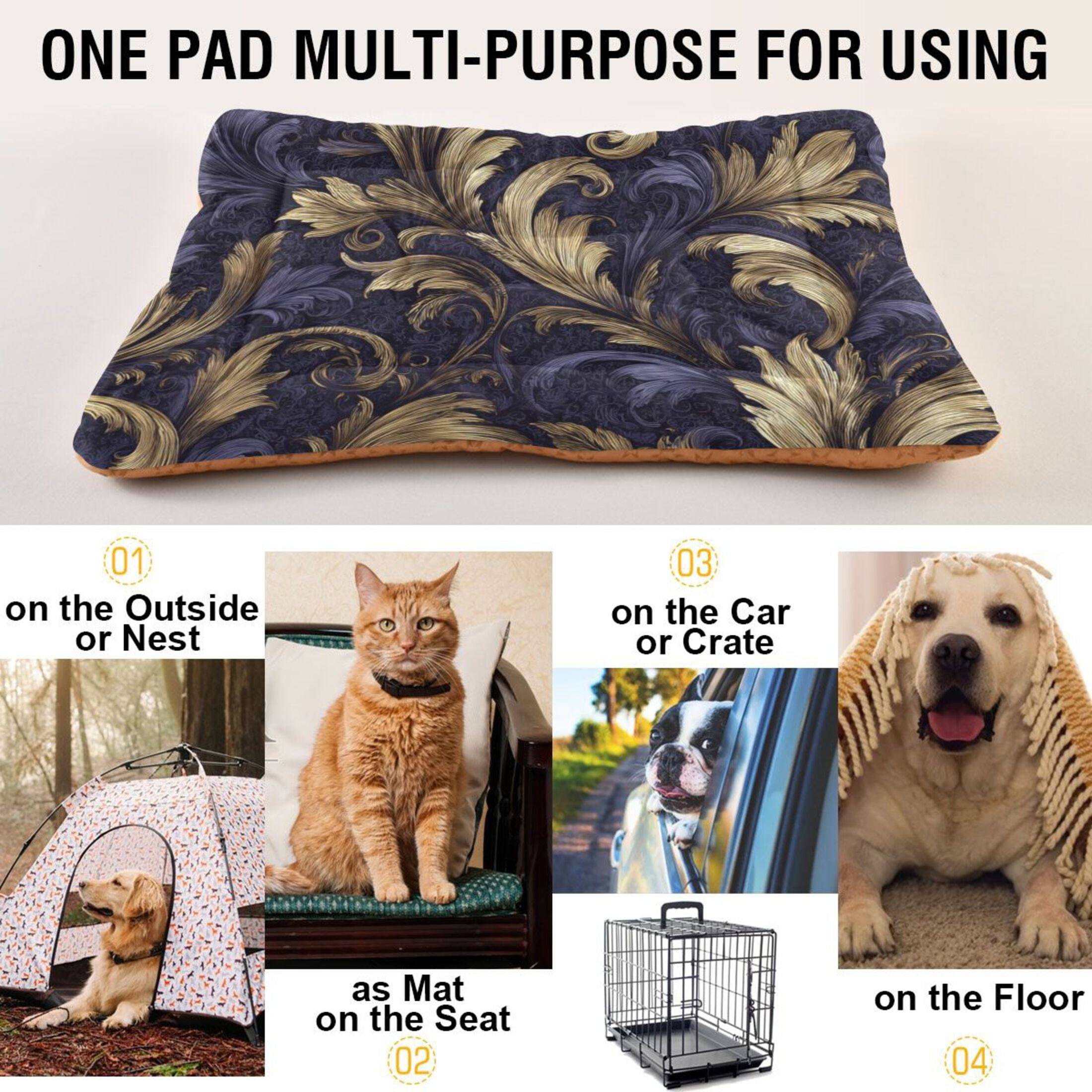 Cozy Mat Pet Bed Indoor Outdoor Warm Soft For Cat Dog Puppy(S/M) Sophisticated Pattern