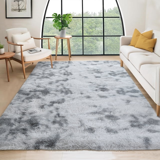 Hasoo 5' x 8' Fluffy Shaggy Soft Area Rug for Living Room Dorm Home Decor Aesthetic, Light Grey
