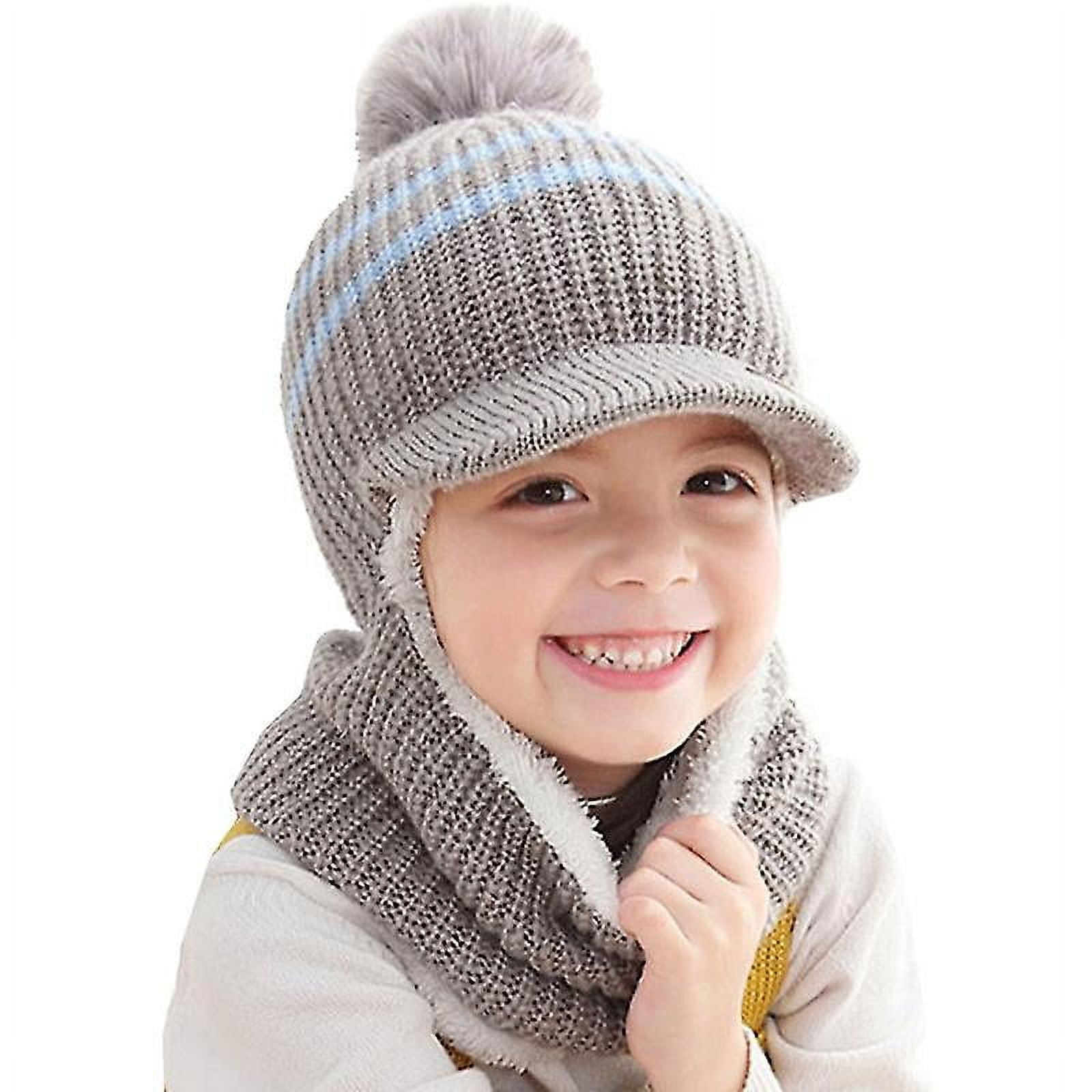 Toddler Baby Kids Girls Balaclava Beanie Hat Fleece Lined Peaked Cap Grey