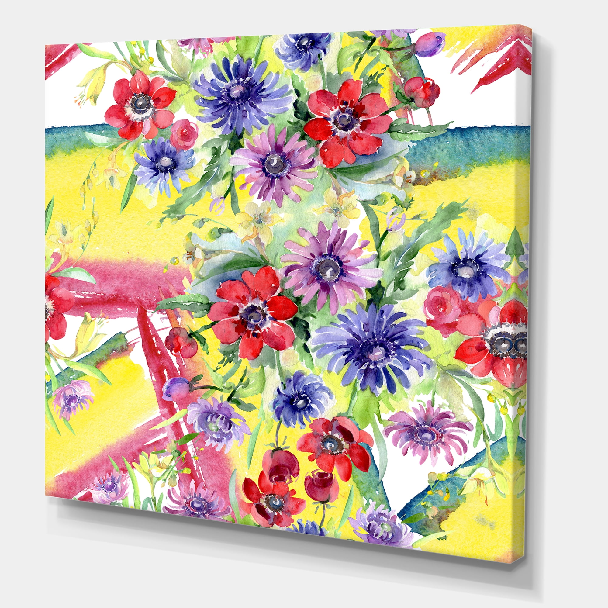 Wildflowers and Vibrant Wild Spring Leaves V 30 in x 30 in Painting Canvas Art Print, by Designart