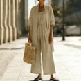 thumbnail image 2 of hoksml Women's 2 Piece Linen Set, Open Front Cardigan and Wide Leg Jumpsuit, Summer Outfits, 2 of 8