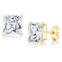 Paris Jewelry 4 Carat Square White Sapphire Stud Earrings, 18K Yellow Gold plated