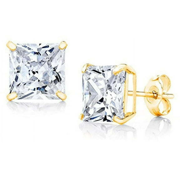 Paris Jewelry 4 Carat Square White Sapphire Stud Earrings, 18K Yellow Gold plated