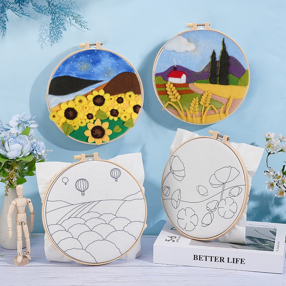 4 Sets Needle Felt Starter Set Flower Felt Painting Kit for Beginners Wool Felting Supplies with Picture Frame Felts Needles Foam Pad Felts Cloth