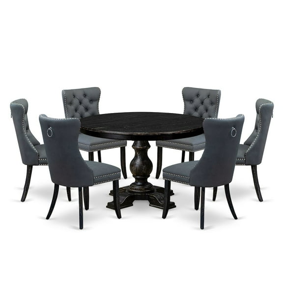 Luxe by East West Furniture 7-Piece Kitchen Table Set In Platinum Gray Color