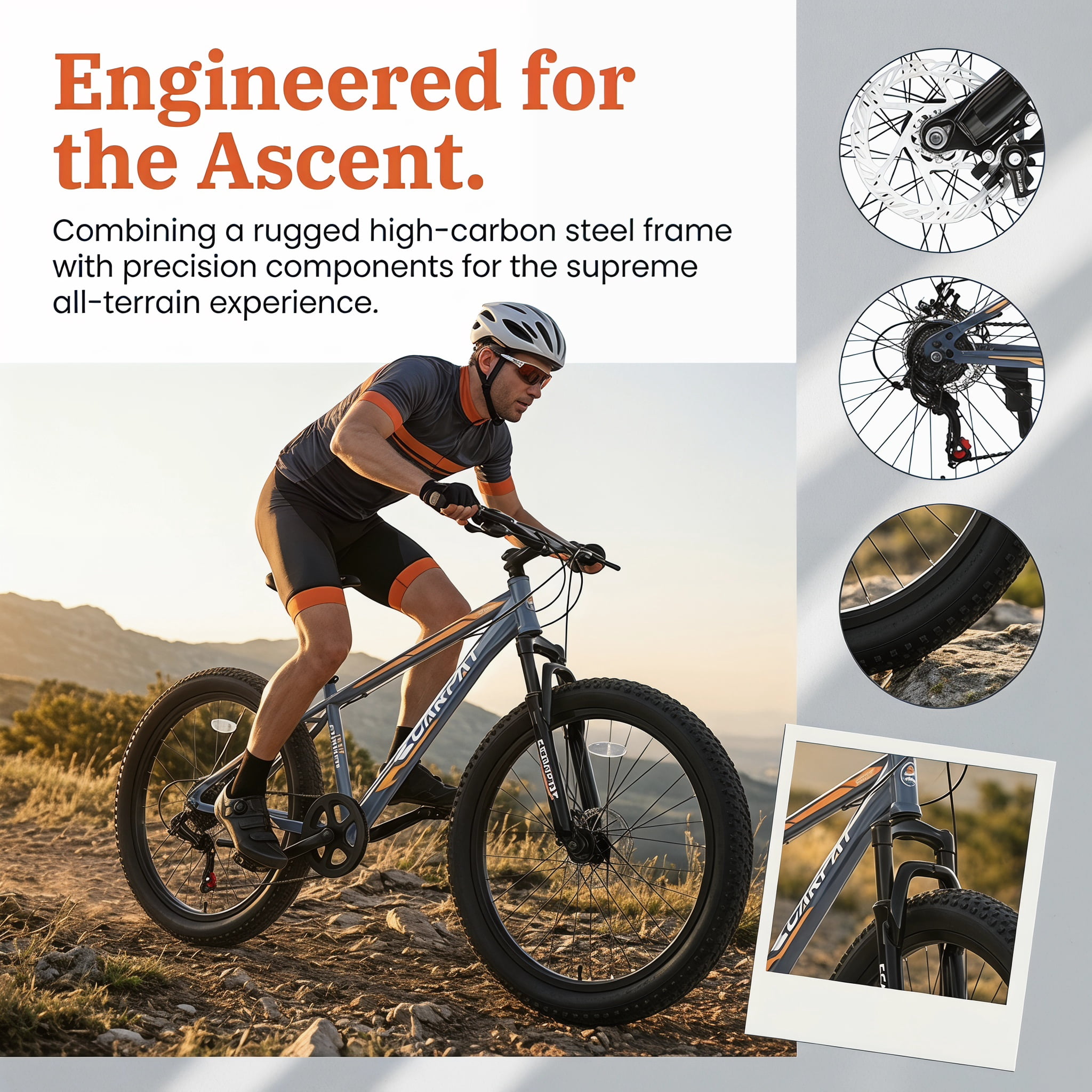 FUPOJH 24 Inch Fat Tire Mountain Bike,Shimano 7-Speed,Dual Disc Brakes,for Teens 8-14,Gray