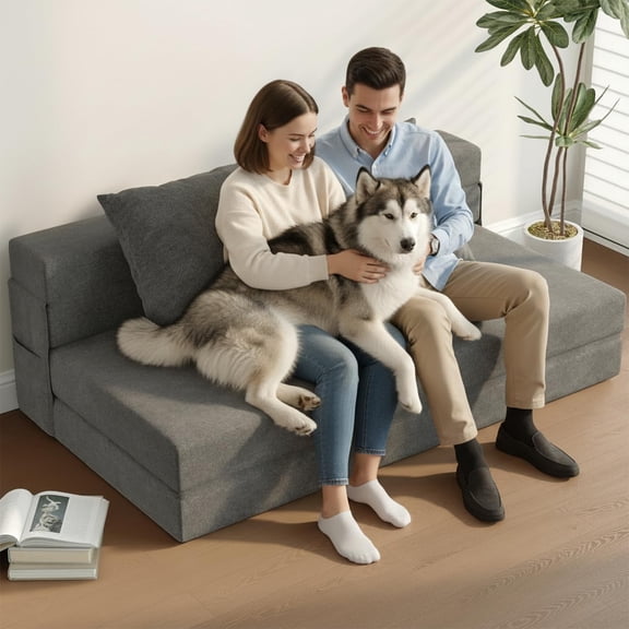 SOBREMESA 60" Convertible Sleeper Sofa Bed, 5-in-1 Loveseat Boneless Couch in a Box with Pillows, Fold Out Chair Bed for Living Room Bedroom, Gray