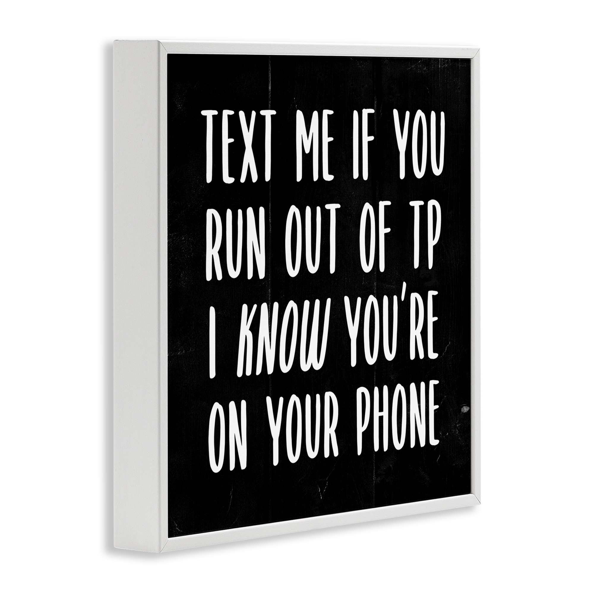 Stupell Industries Text Me For TP Funny Bathroom Typography Painting White Framed Art Print Wall Art, 12 x 12