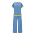 thumbnail image 3 of Women's Tops Women 2 Piece Outfits Sweatsuit Set Half Zip Lapel Collar Short Sleeve Sweatshirt Wide Leg Sweatpant Tracksuit Sets Ndbuld Blue XL, 3 of 5
