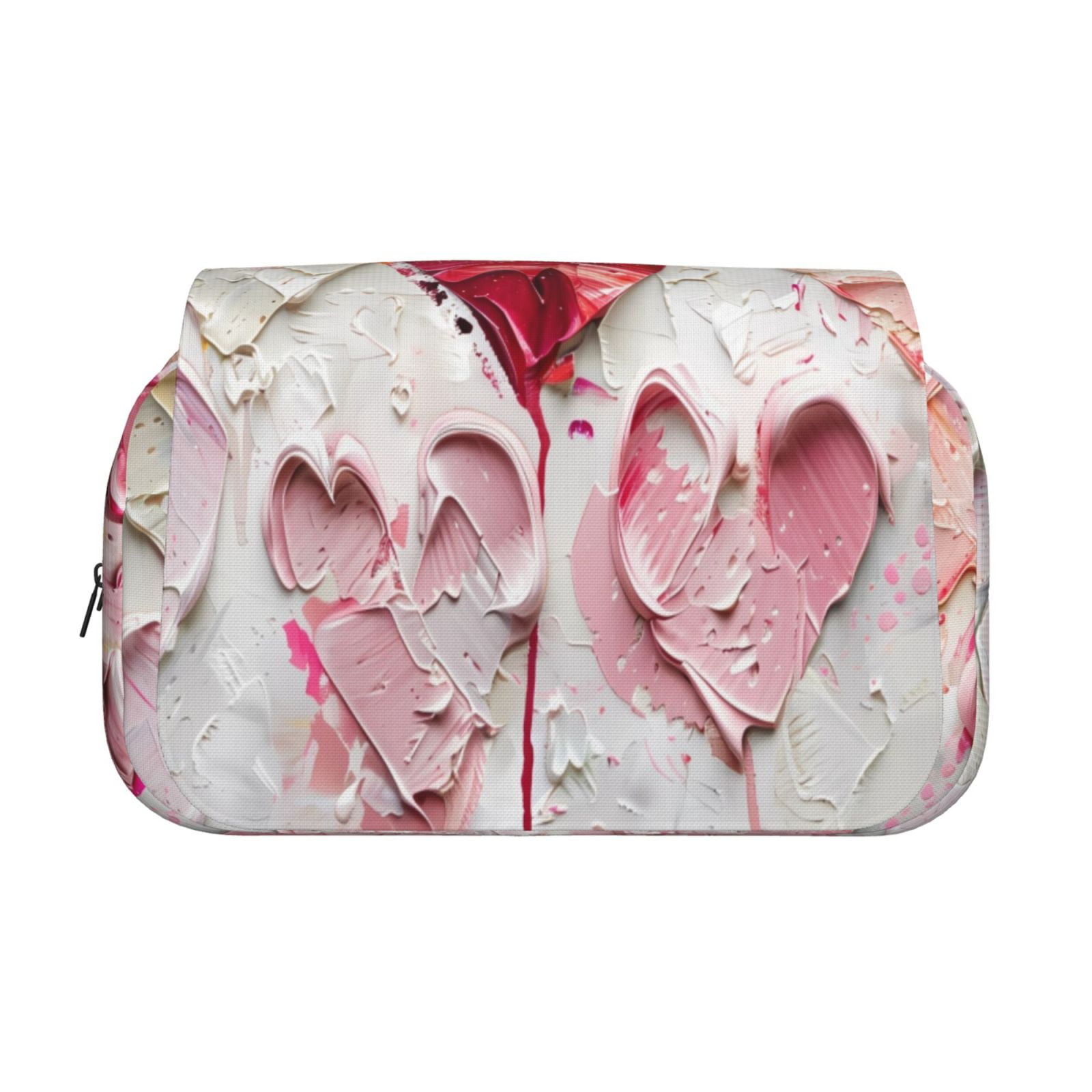 Rateoe Textured Heart Abstract Art Pattern Double Clamshell Pen Case, Storage Organizer with Two Zipper Compartments– Holds Up to 50 Pencils & Pens