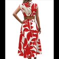 thumbnail image 2 of Vestido de Verano para Mujer, Estampado Floral, Mangas Murciélago Recortadas, Cuello Redondo, Corte A, Cintura Alta, Midi Rojo XXL, 2 of 7