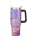 thumbnail image 2 of Marble Purple & Gold 40oz Stainless Steel Vacuum Insulated Tumbler with Lid and Straw for Water Iced Tea Coffee Smoothie and More, 2 of 7