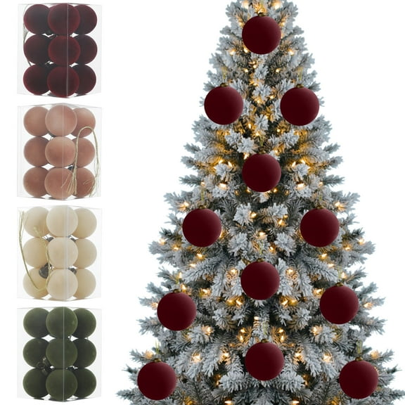 12pcs Velvet Flocked Christmas Ball Set - 1.57in Painted Hanging Ornaments for Christmas Tree, Gift Box Packaging, Soft Flocked Texture, Vibrant Colors, Perfect for Mini Tree Decor, Coffee