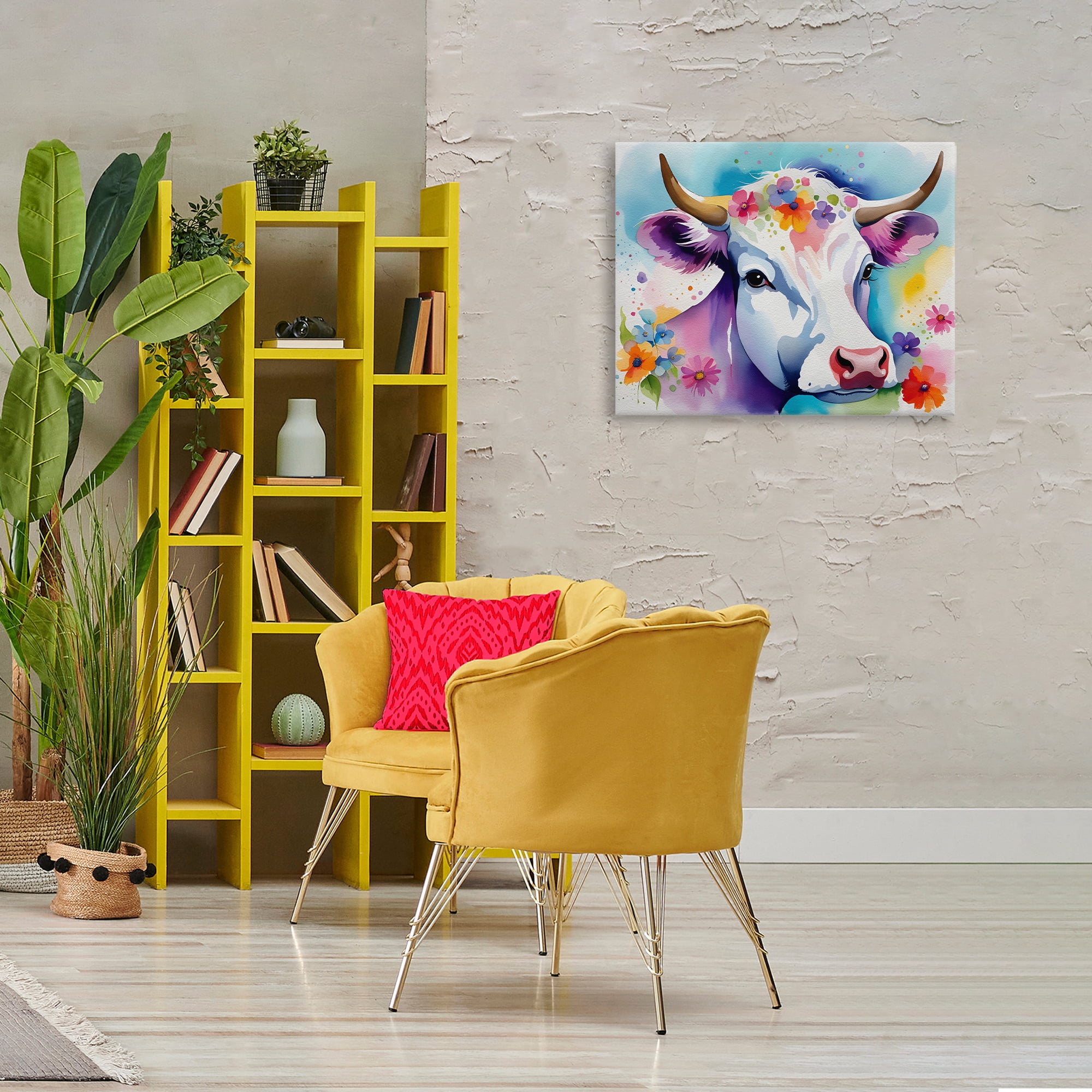 Stupell Industries Flower Speckled Cow Animals & Insects Painting Gallery Wrapped Canvas Art Print Wall Art, 30 x 24