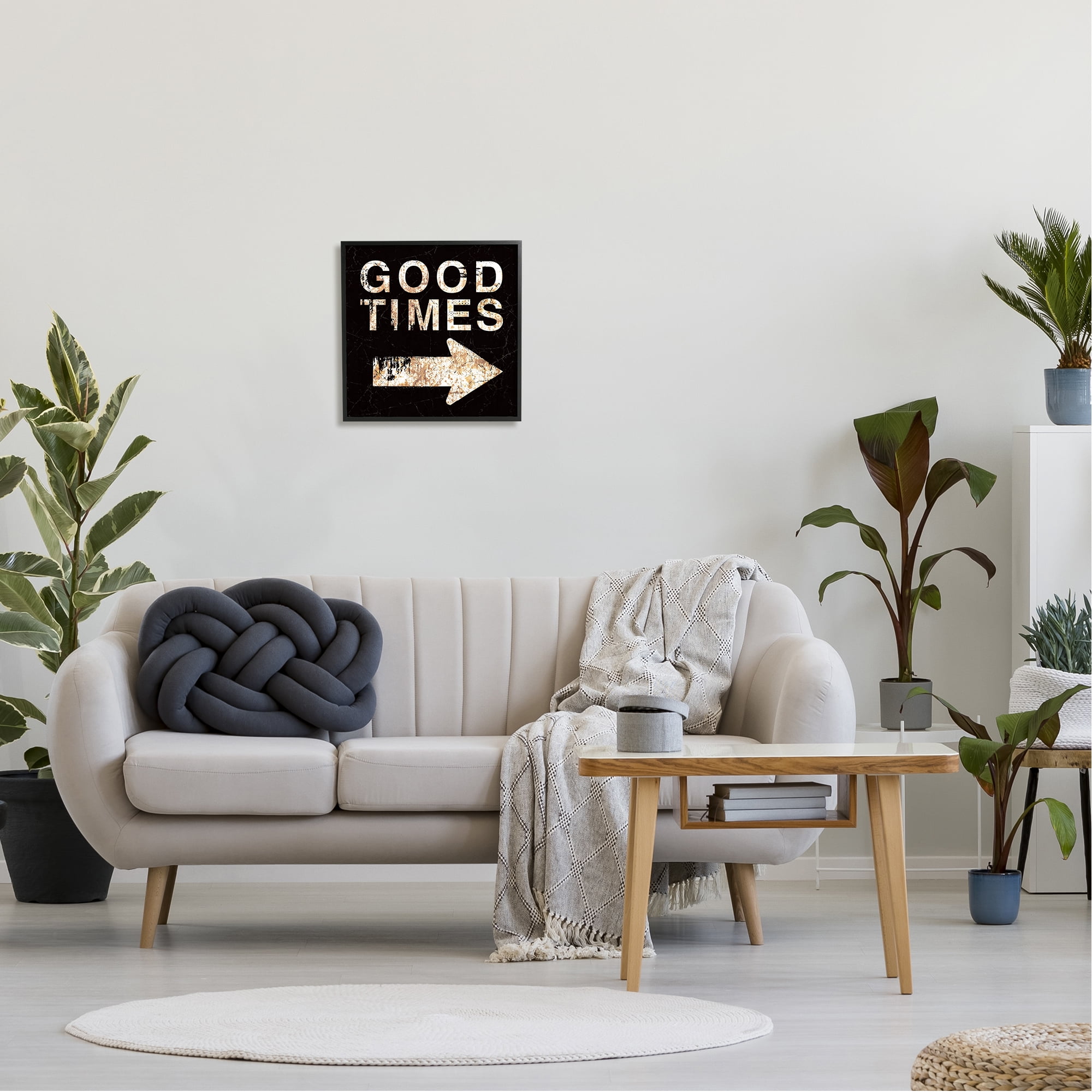 Stupell Industries Good Times Arrow Pointing Right Typography Painting Black Framed Art Print Wall Art, 17 x 17