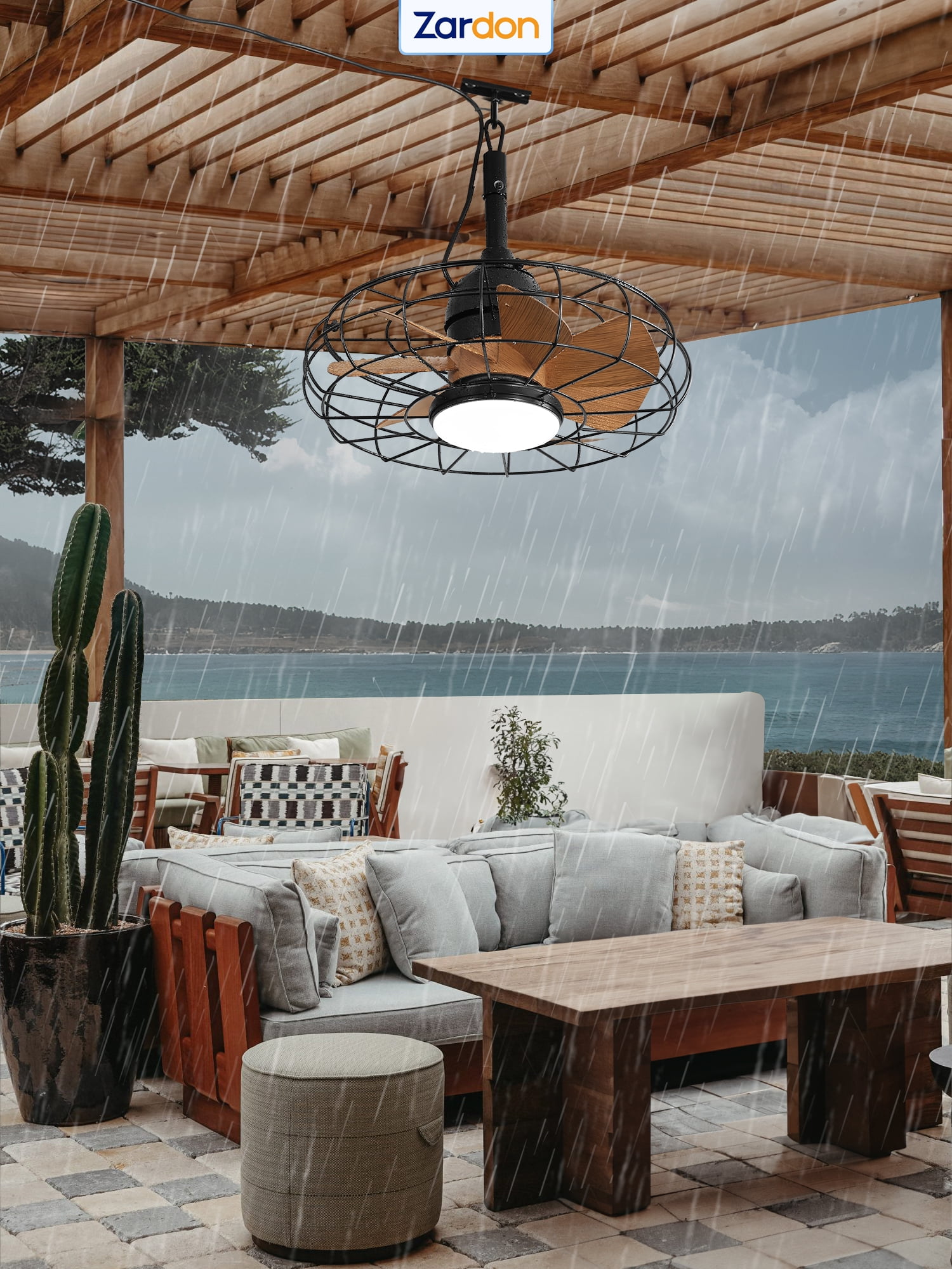 Zardon 18" Gazebo Fan for Patio, Outdoor Caged Ceiling Fan with LED Light, Quiet DC Motor and 6 Speeds with Remote Control, IP65 Waterproof for Porch, Pergola Canopy