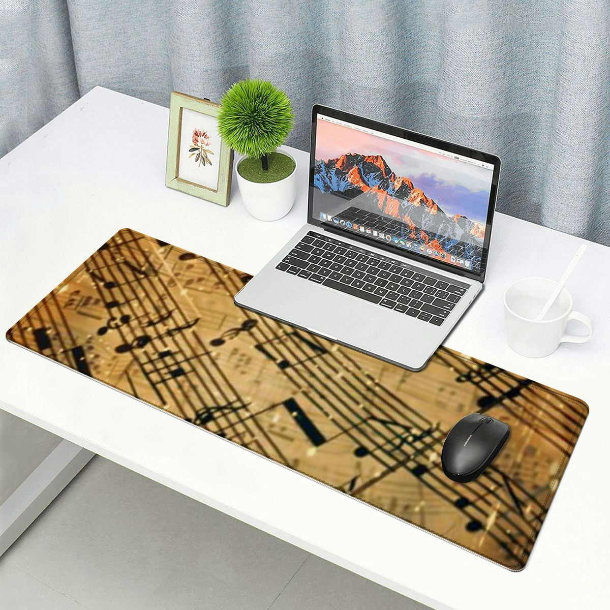 Heduofu Laptop Mouse Pad Retro Music Score Desk Mat with Stitched Edges Non-Slip Large Rubber Writing Table Mat for Office Home 31.5x11.8 in