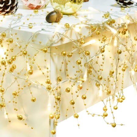 ZOELNIC 16.4FT Festive Lighted Berry Beaded Garland with 50LED String Lights for Christmas Fireplace Mantel Indoor Outdoor Decoration